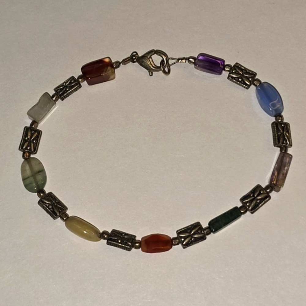 Vintage Amethyst‎ Multicolor Beaded Bracelet with Silver Accents